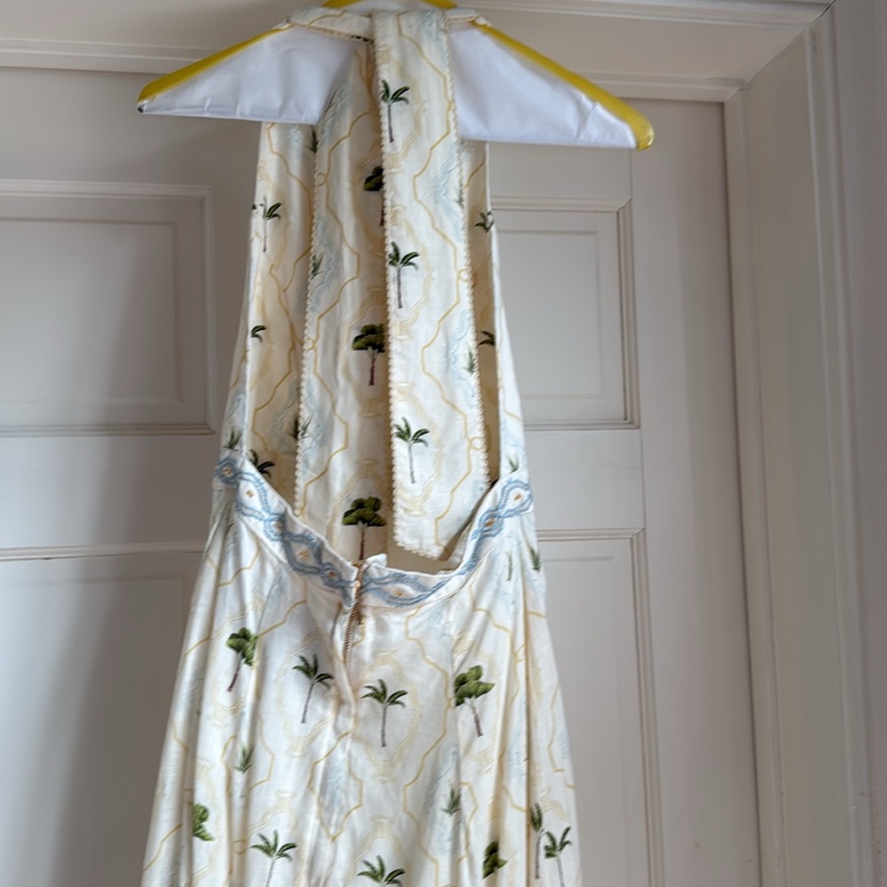 Agua Bendita Cream Maxi Halter Dress with Green Palm Print - Picture 4 of 9